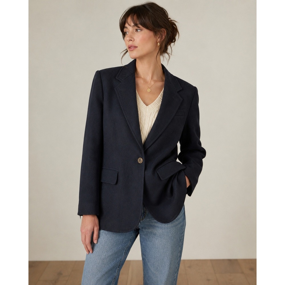 Lizsport Wool‎ Blazer 8P Navy Vintage 90s Dark Academia Menswear Inspired Jacket